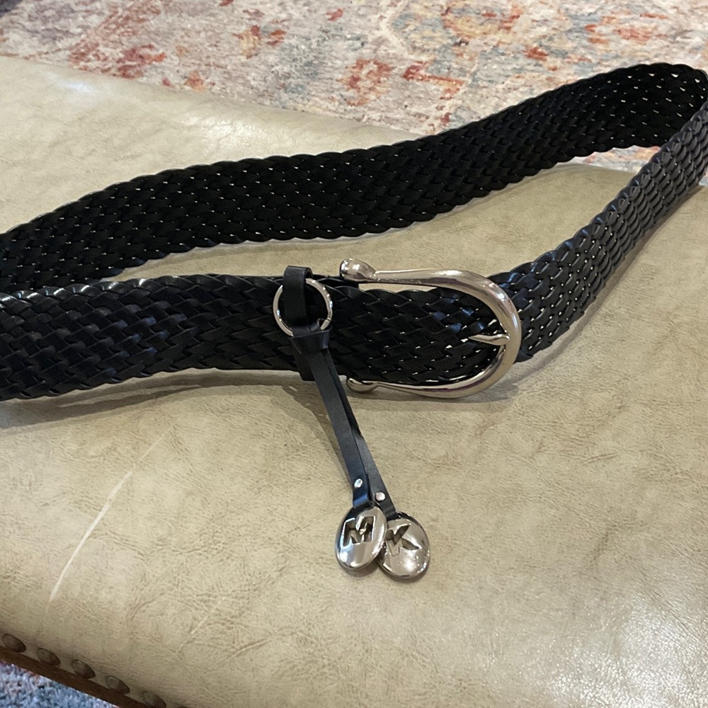 Michael Kors Black Braided Belt with Silver Buckle